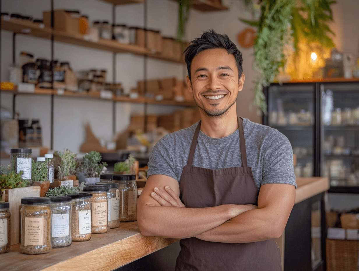 A happy business owner who enjoys the benefits of having the right merchant credit card processing service