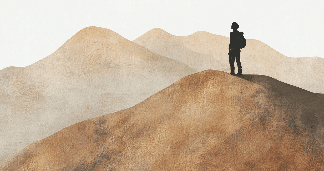 A person at the top of hill overlooking more hills ahead, representing a number of challenges a merchant has to face