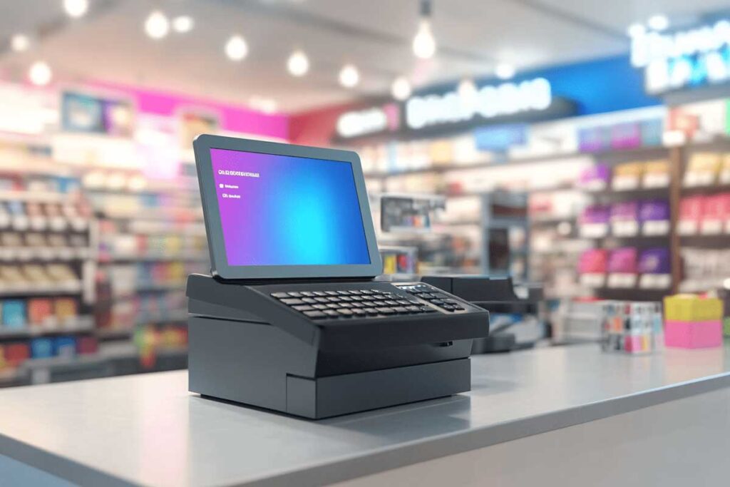 A modern online POS system in a bright retail store