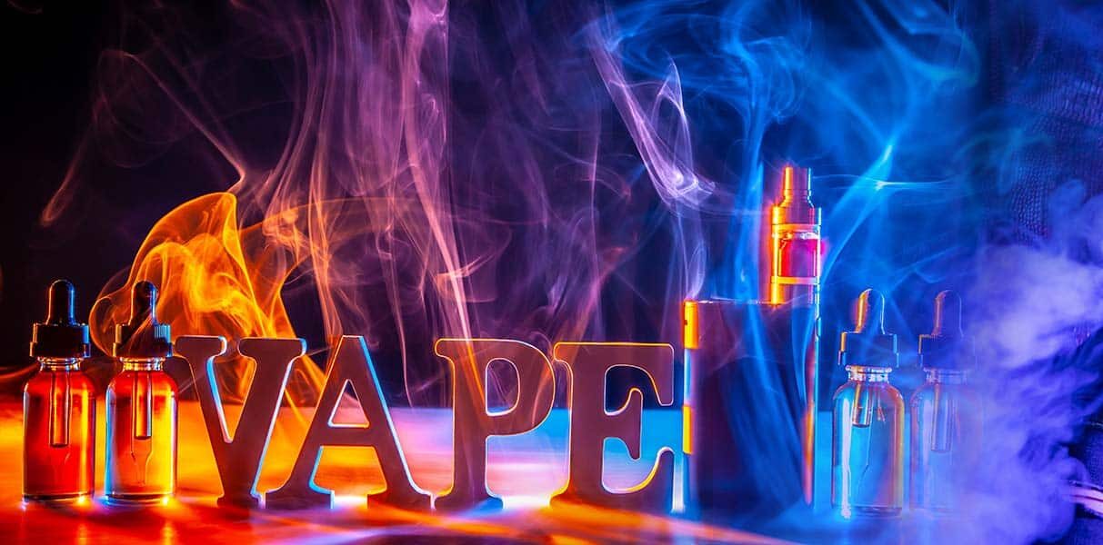 Smoking and vaping with clouds in a blue purple background