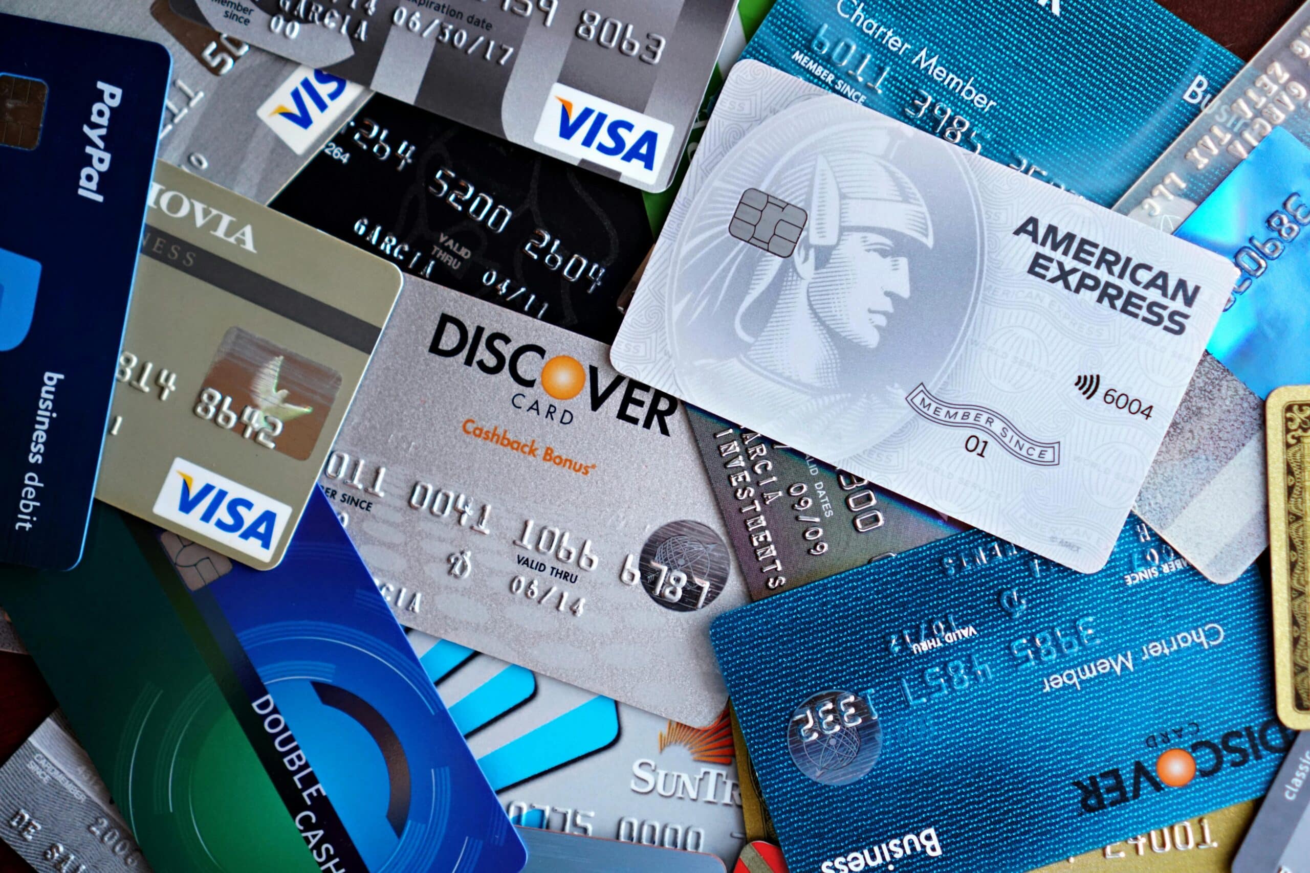a pile of different credit cards