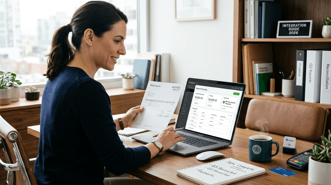 Woman on her computer working on Quickbooks.