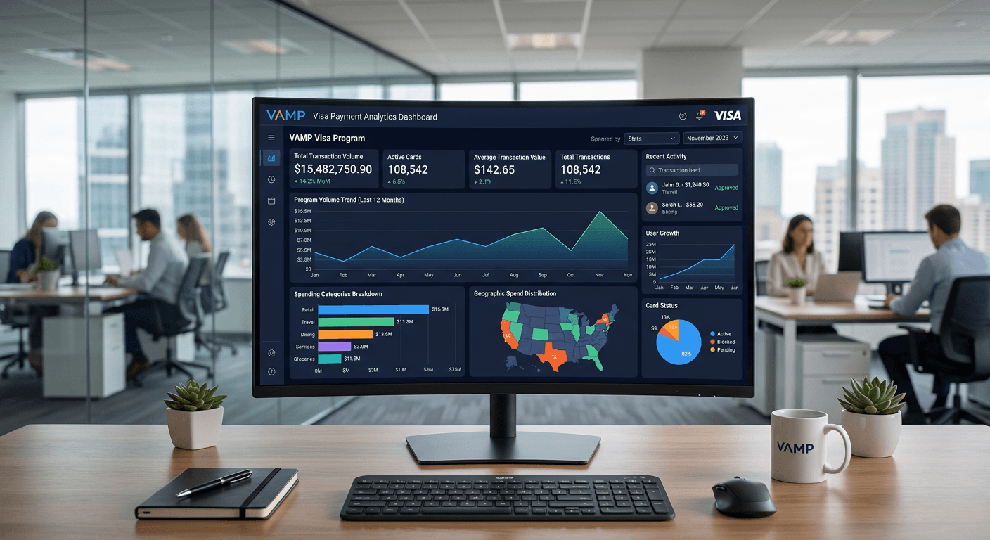 Dashboard of a merchant account provider monitoring VAMP score and credit card usage.