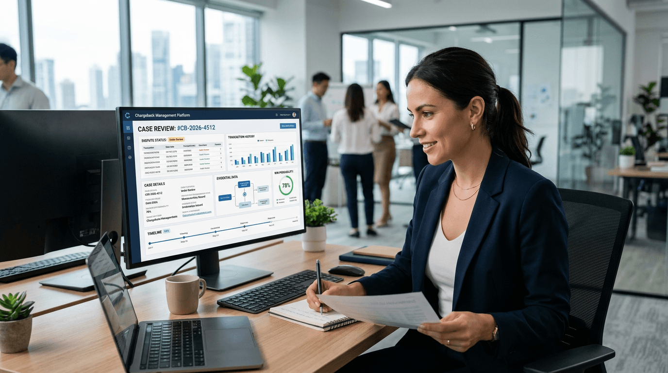 Women looking at her dashboard analysing chargebacks