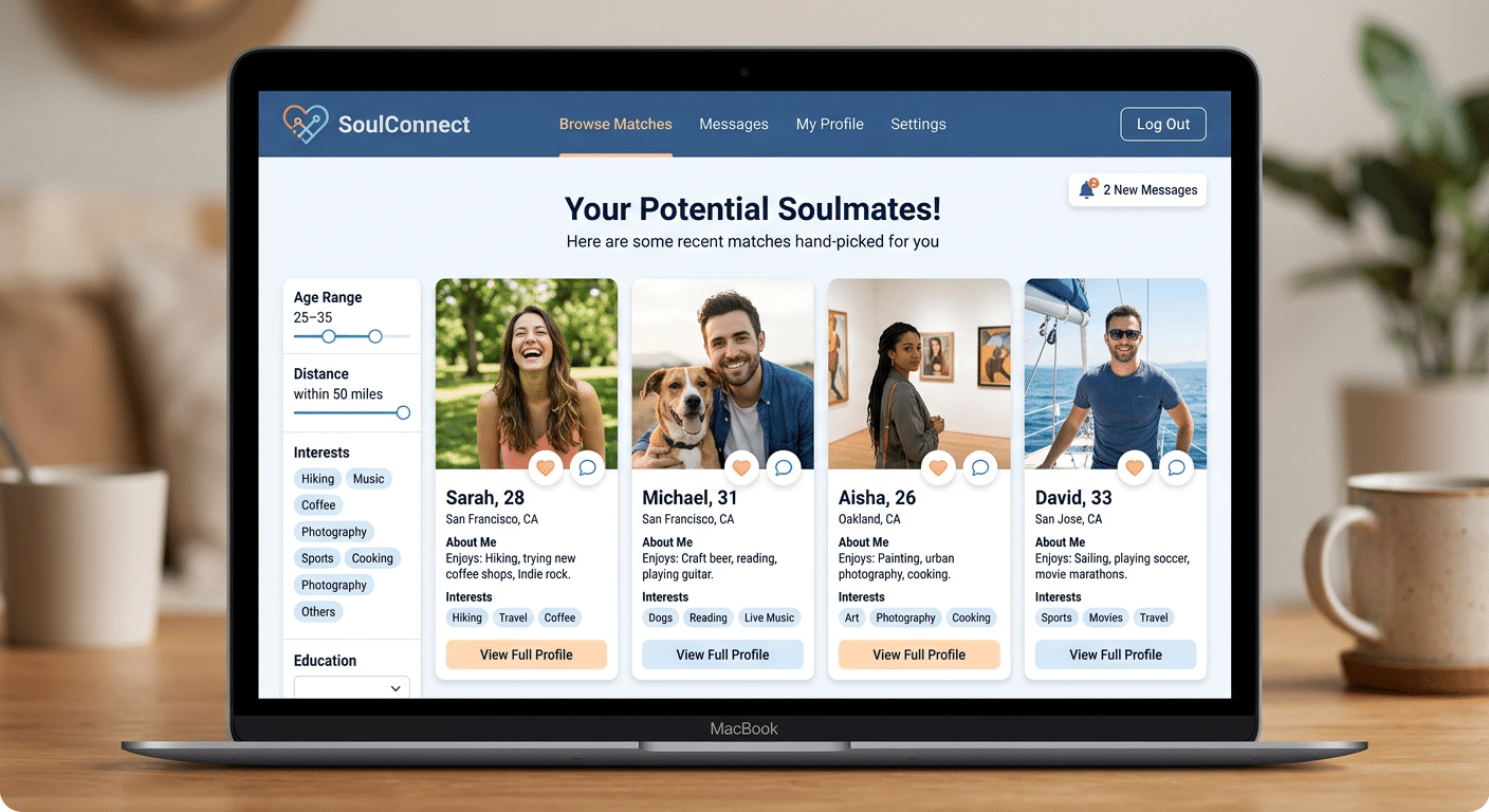 a dating app showing potential matches