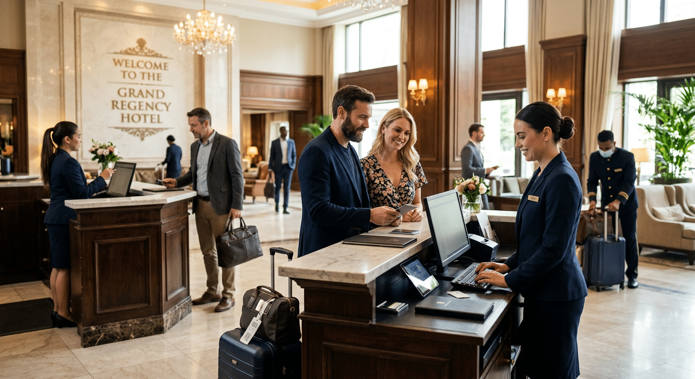 guests checking into the Grand Regency Hotel
