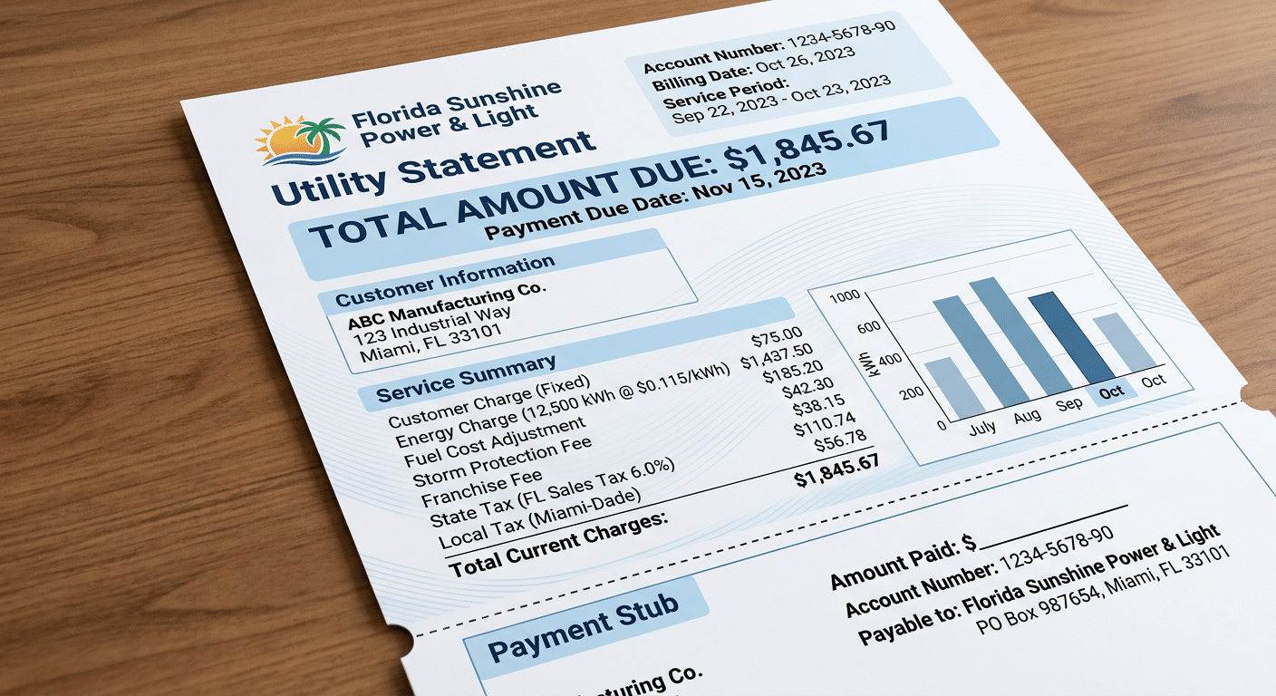 a florida power bill from a utility provider